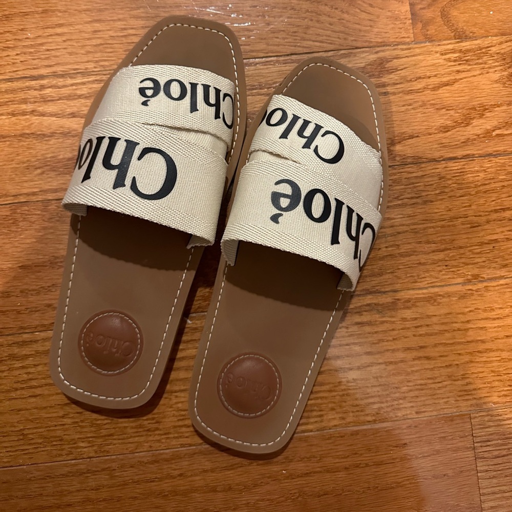 Authentic Chloe Woody Flat Sandal Logo Robbo